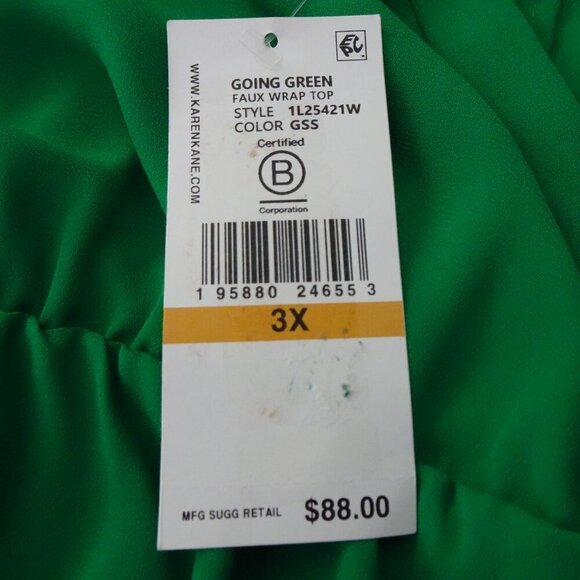 Karen Kane Faux Wrap Top Women's Plus Size 3X Green Flutter Sleeve Surplice - Picture 8 of 10